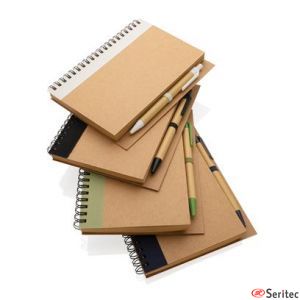 Cuaderno de espiral kraft con bolígrafo promocional