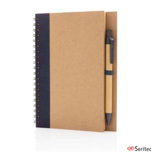 Cuaderno de espiral kraft con bolígrafo promocional