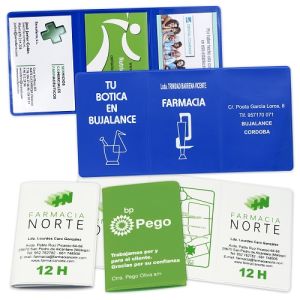 Funda  para farmacia de vinilo publicitaria con triple tarjetero