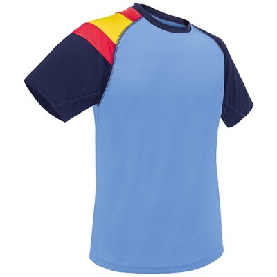 Camiseta azul con la bandera de España personalizada